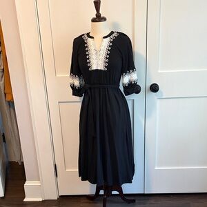 Boden black knit dress with white embroidery size 6P